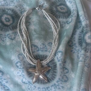 Tommy Bahama Silver Starfish Necklace with White Beads